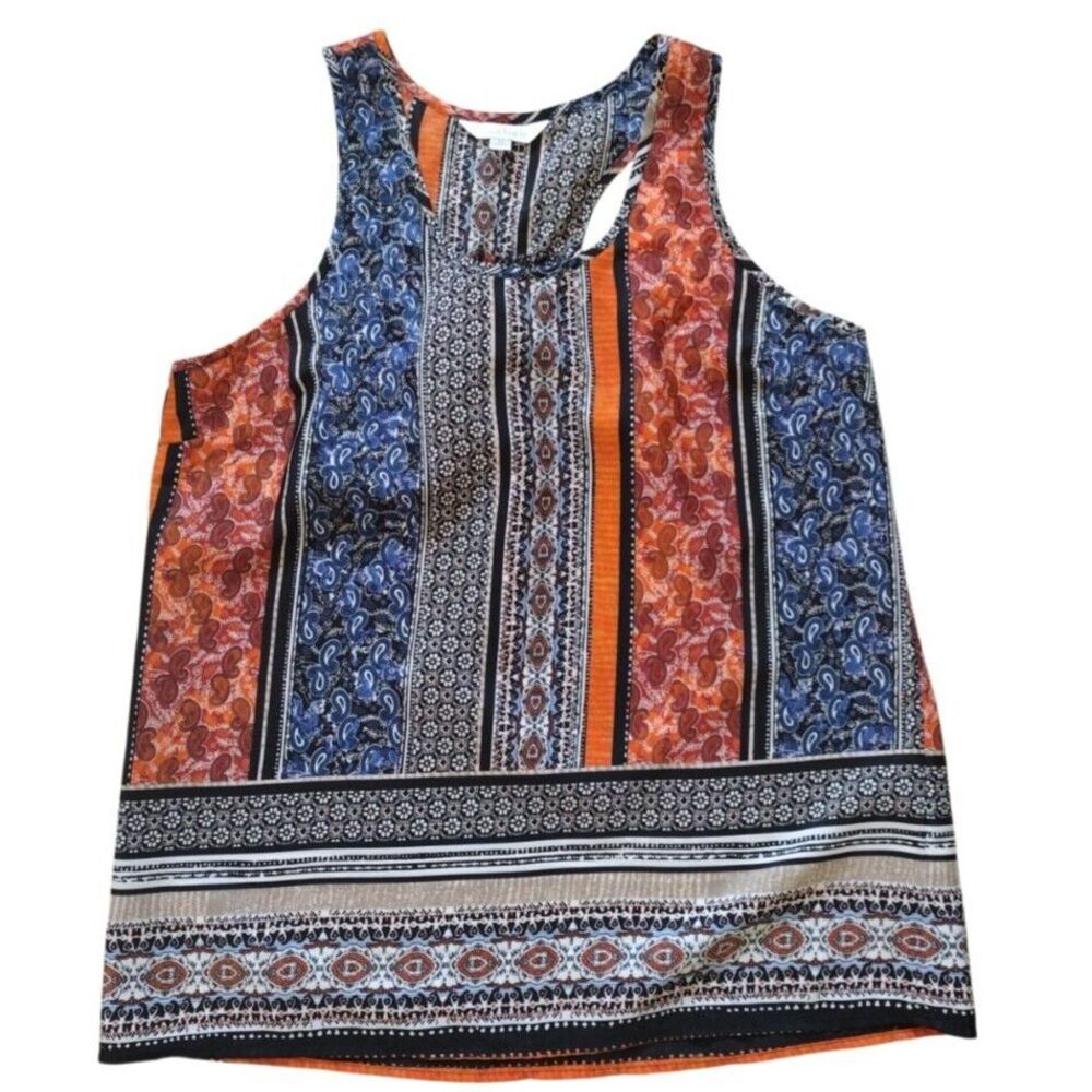 Charming Charlie Tank Top‎ Woman Medium Blue Orange Boho Floral Paisley Beach